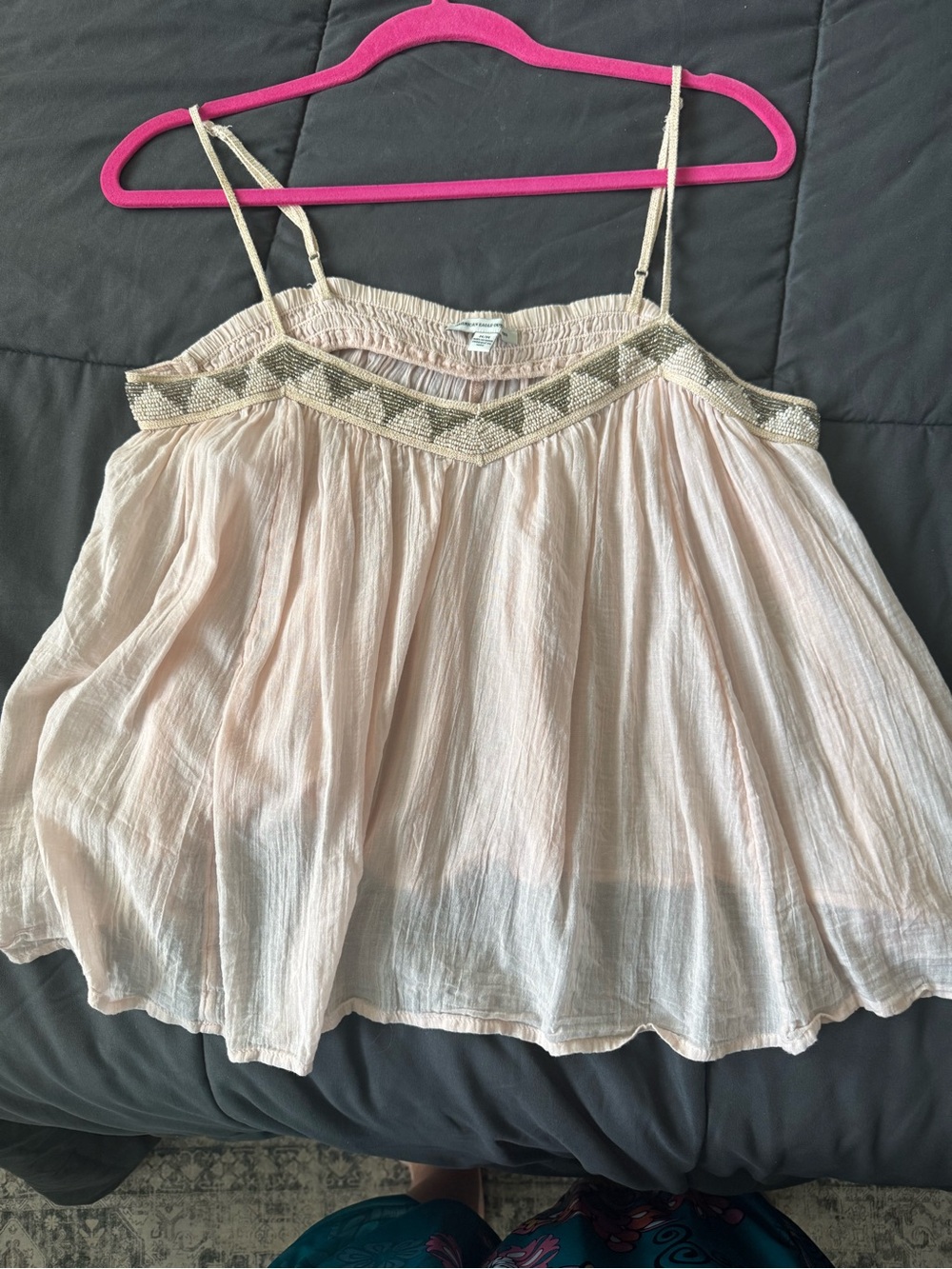 aerie Pale Pink Beaded Trim Spaghetti Strap Cami